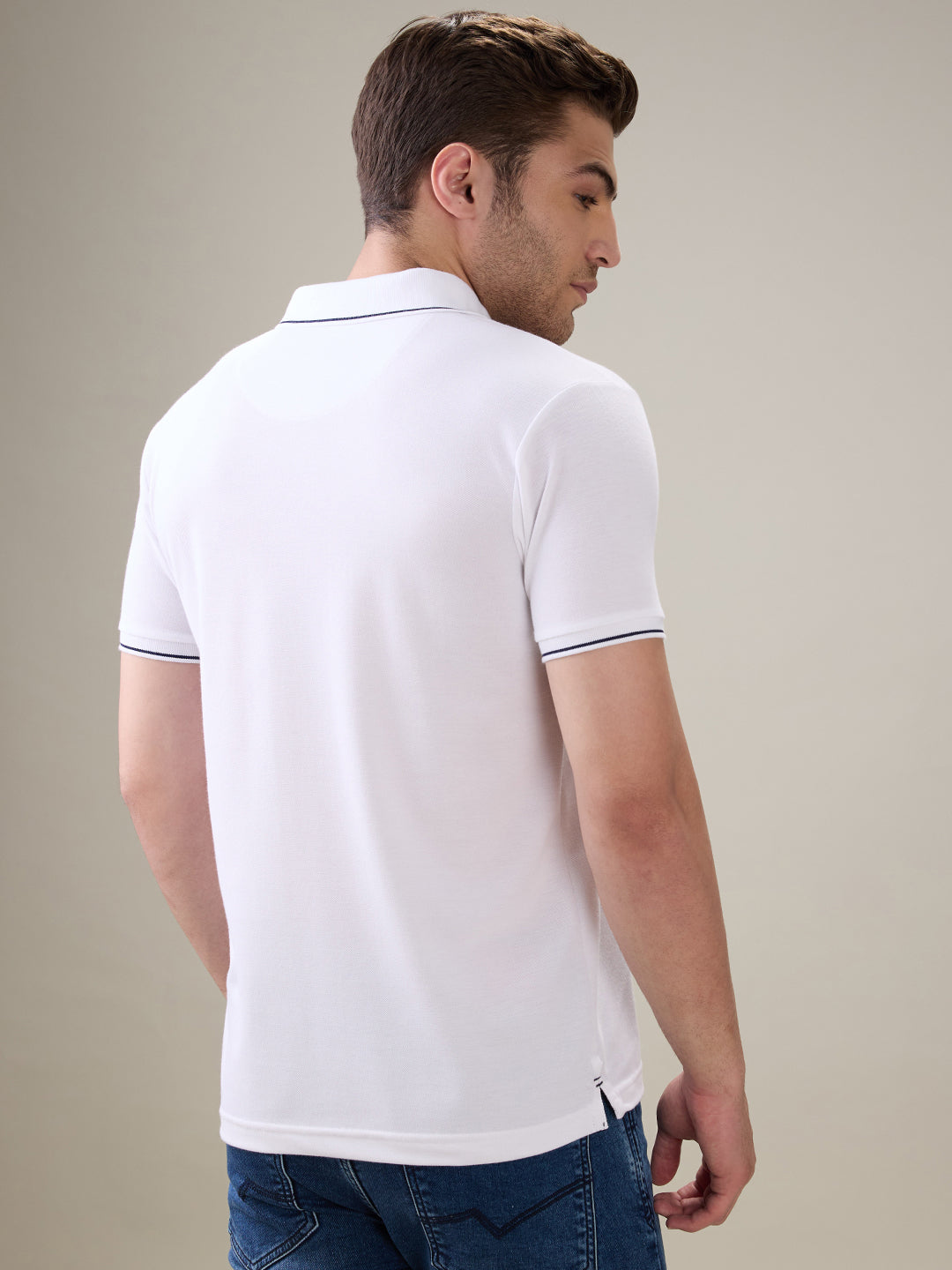 Status Quo Men's Solid Regular Fit Polo T-Shirt with Tipped Collar and Button Closure