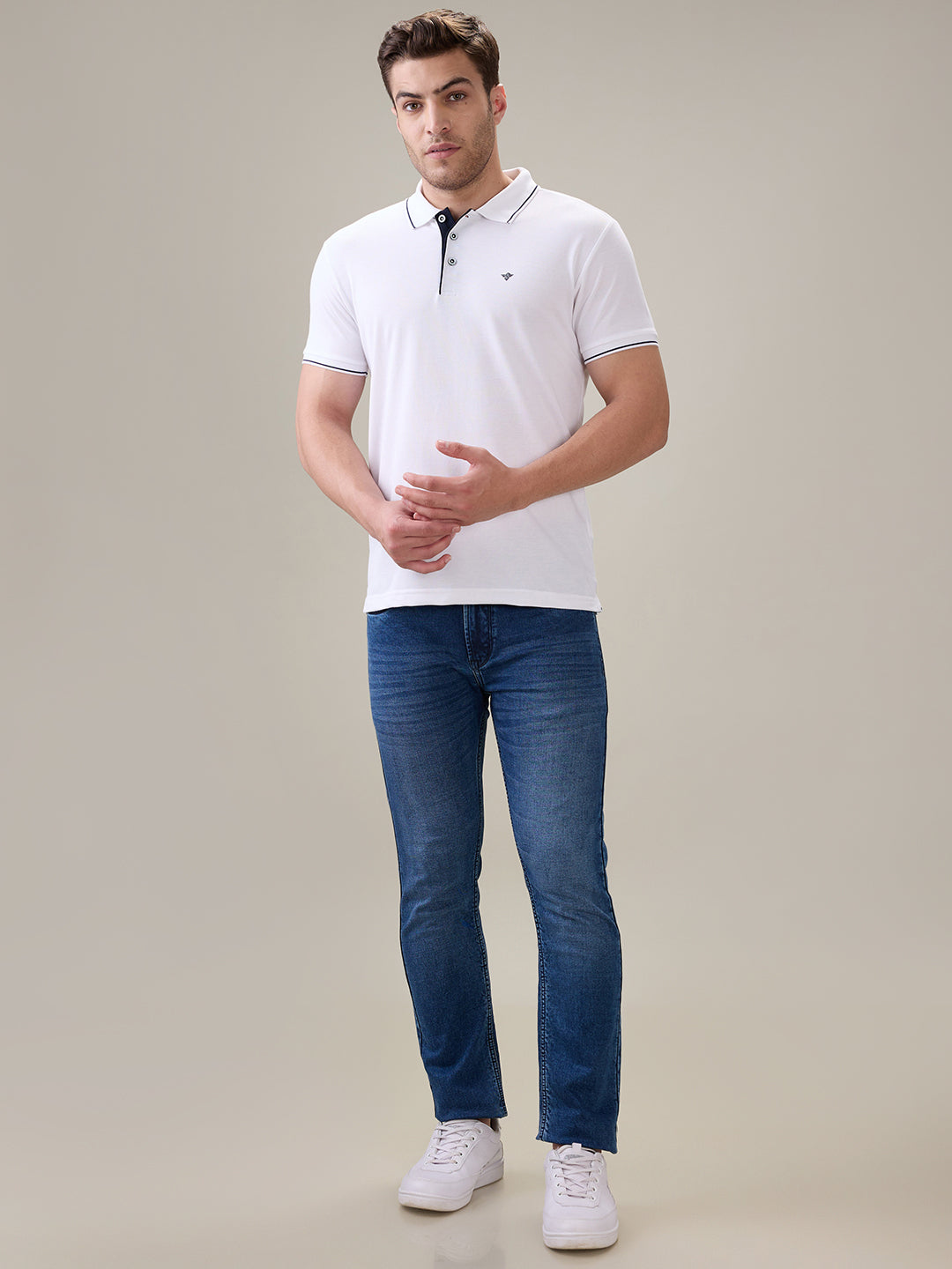 Status Quo Men's Solid Regular Fit Polo T-Shirt with Tipped Collar and Button Closure