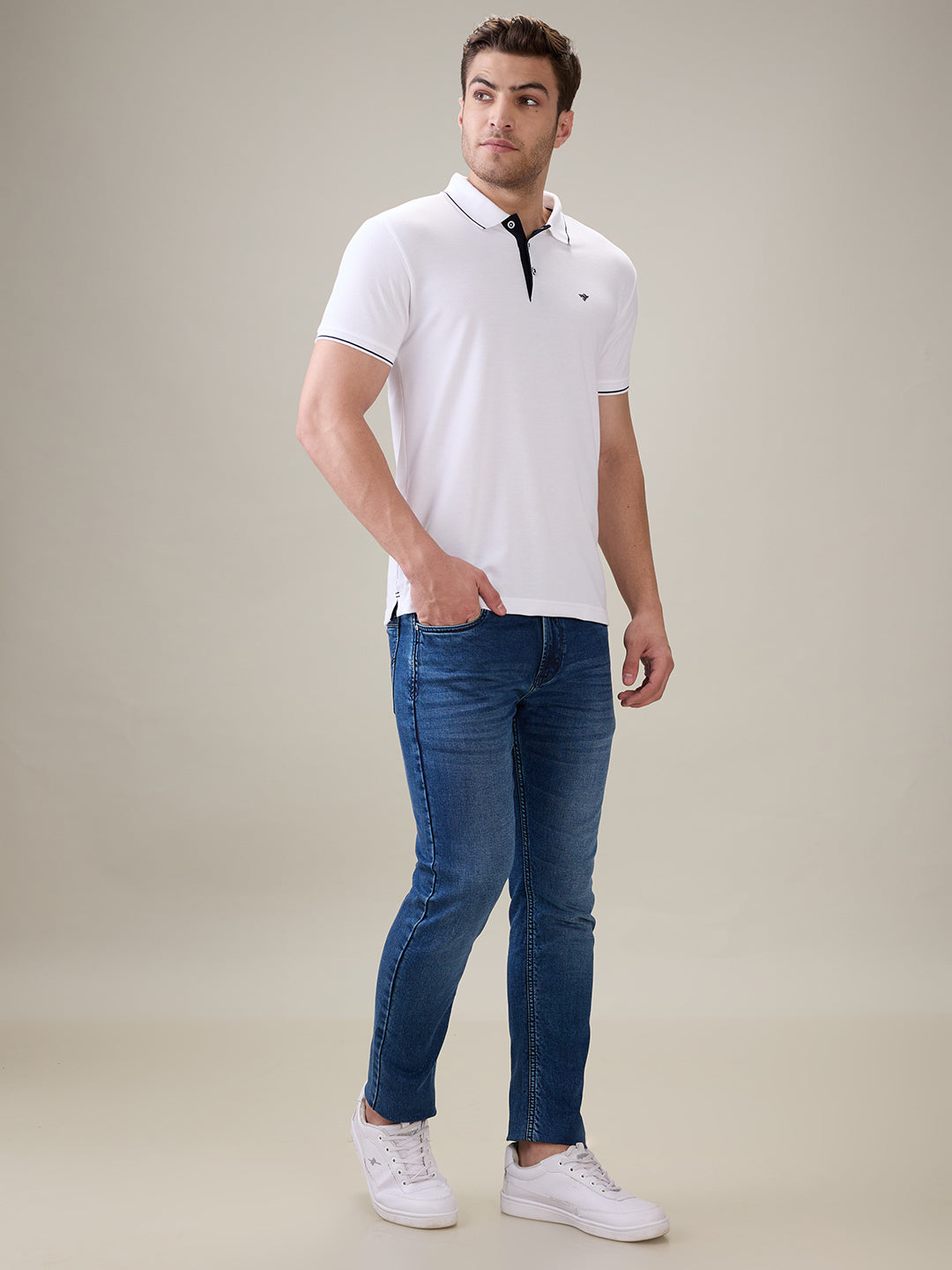 Status Quo Men's Solid Regular Fit Polo T-Shirt with Tipped Collar and Button Closure