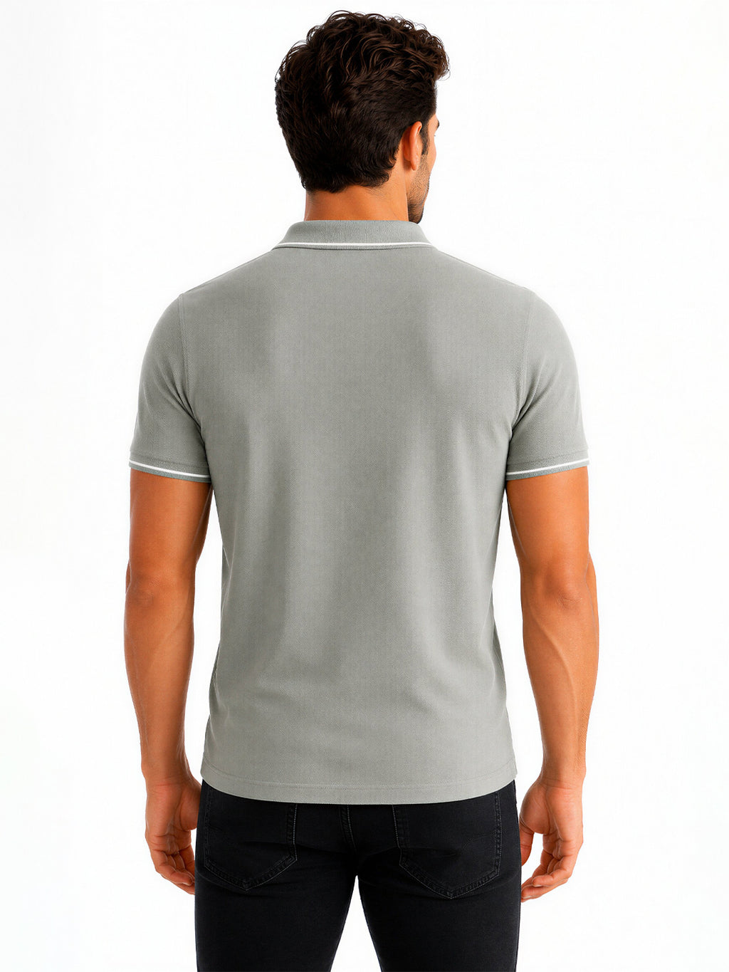 Solid Regular Fit Zipper Polo T-shirt with Tipped Details