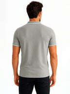 Solid Regular Fit Zipper Polo T-shirt with Tipped Details
