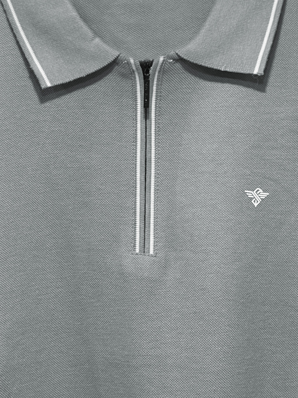 Solid Regular Fit Zipper Polo T-shirt with Tipped Details