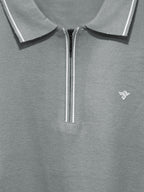 Solid Regular Fit Zipper Polo T-shirt with Tipped Details