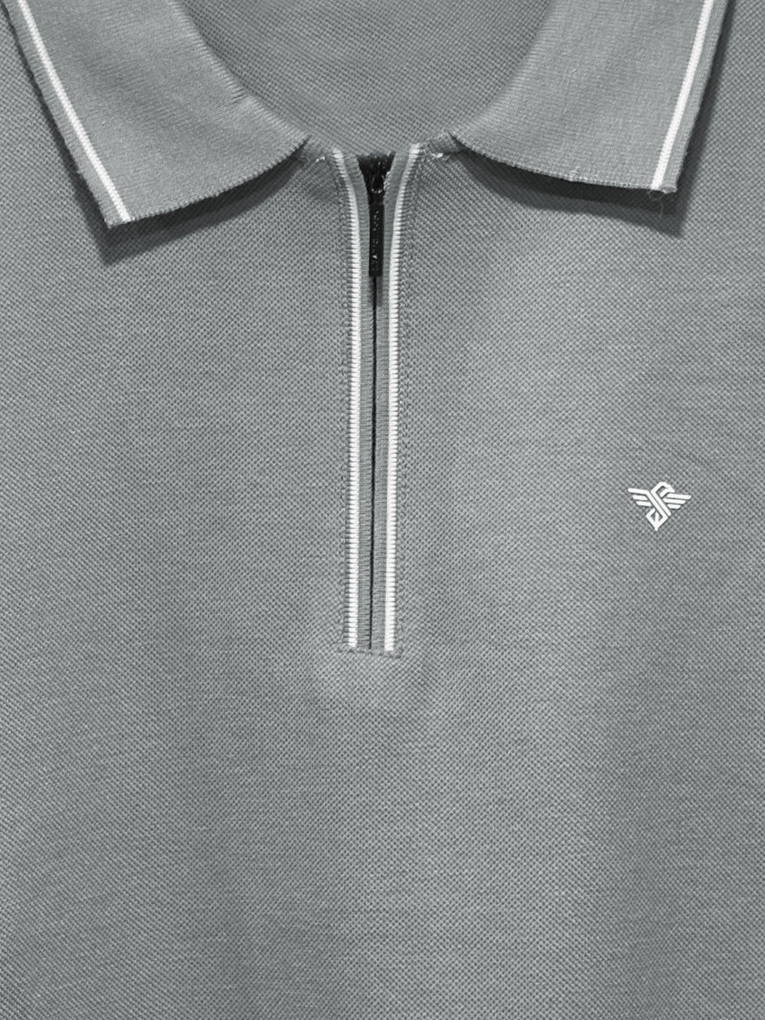 Solid Regular Fit Zipper Polo T-shirt with Tipped Details