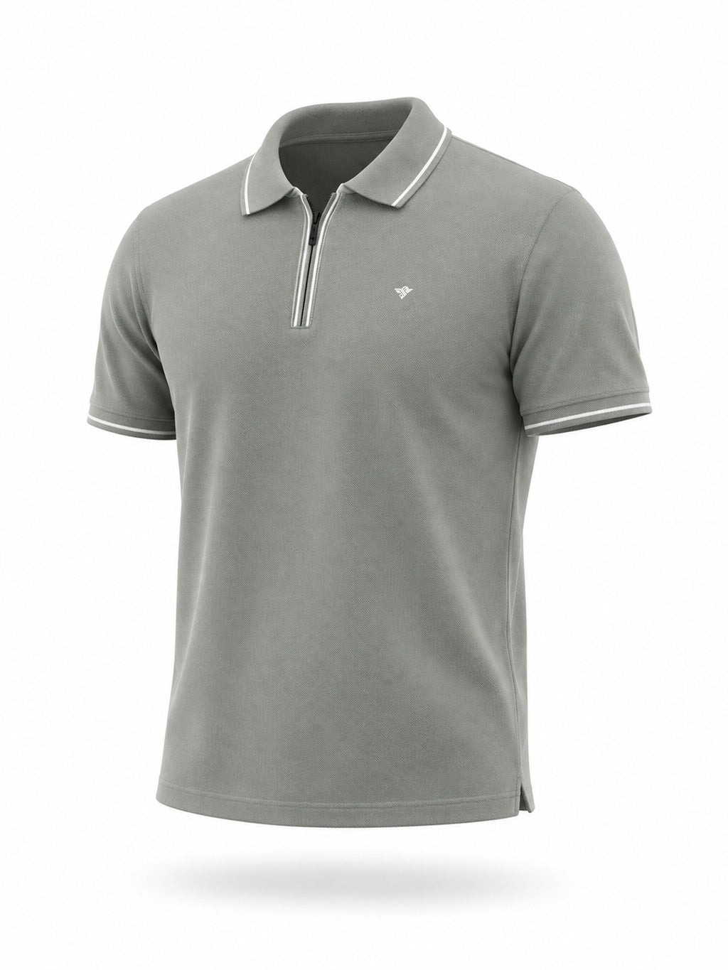 Solid Regular Fit Zipper Polo T-shirt with Tipped Details