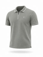 Solid Regular Fit Zipper Polo T-shirt with Tipped Details