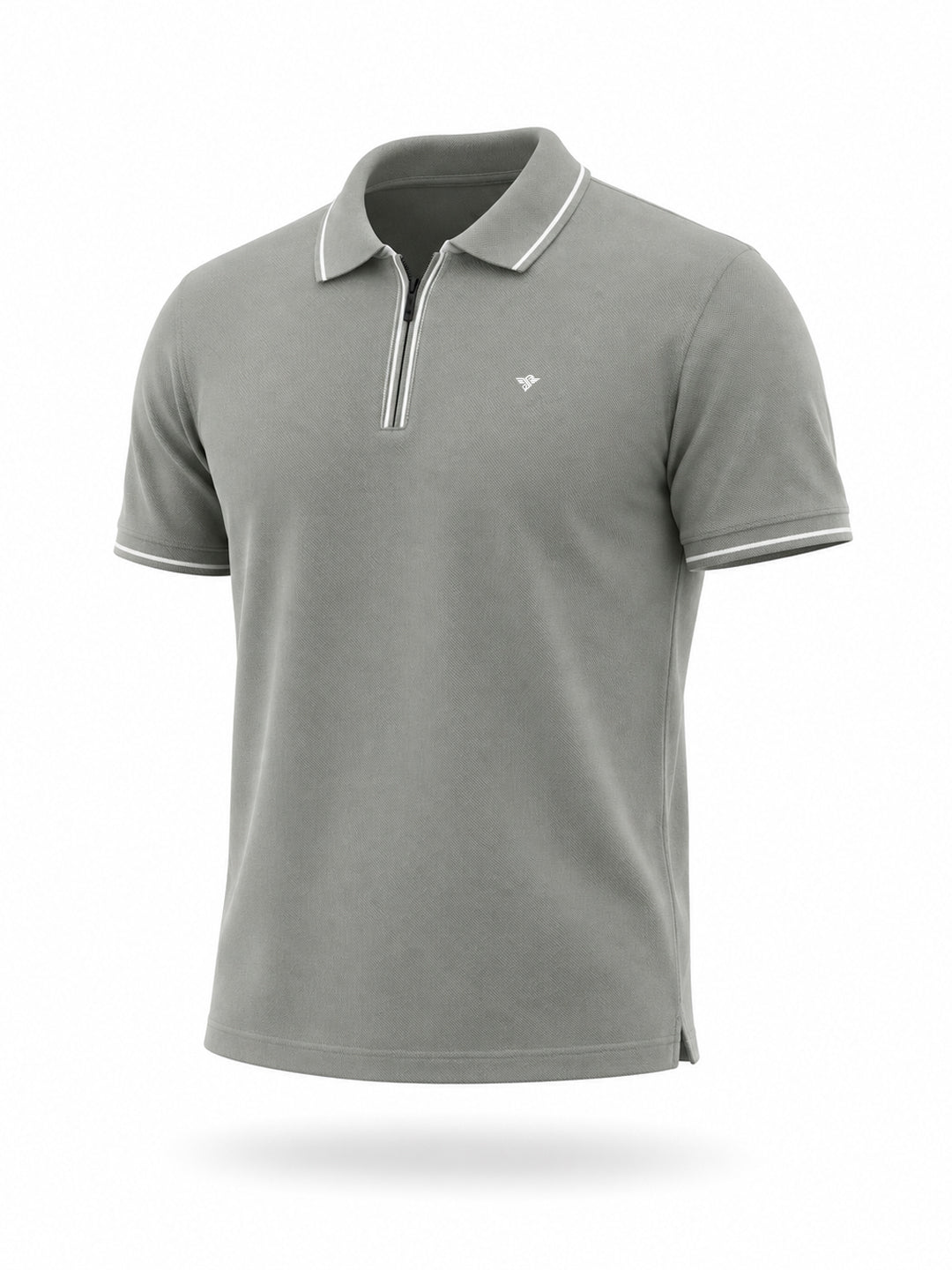 Solid Regular Fit Zipper Polo T-shirt with Tipped Details