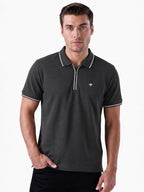 Solid Brand Logo Zipper Closure Regular Fit Polo T-shirt