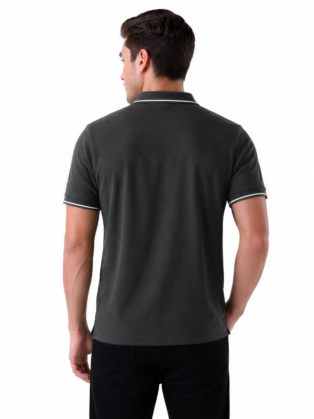 Solid Brand Logo Zipper Closure Regular Fit Polo T-shirt