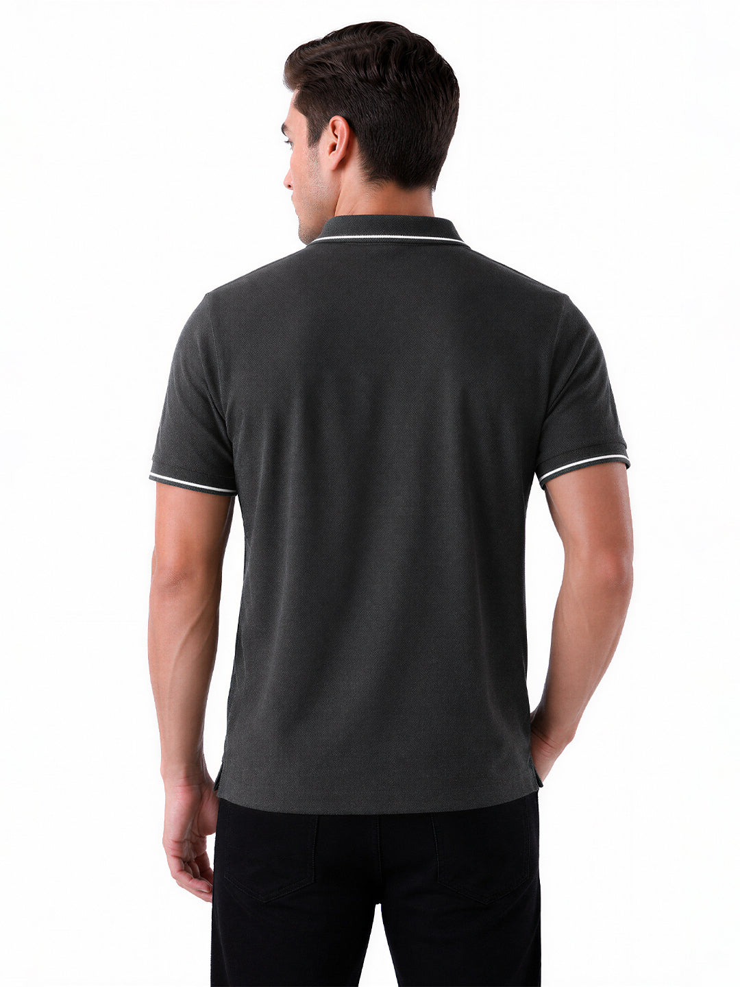 Solid Brand Logo Zipper Closure Regular Fit Polo T-shirt
