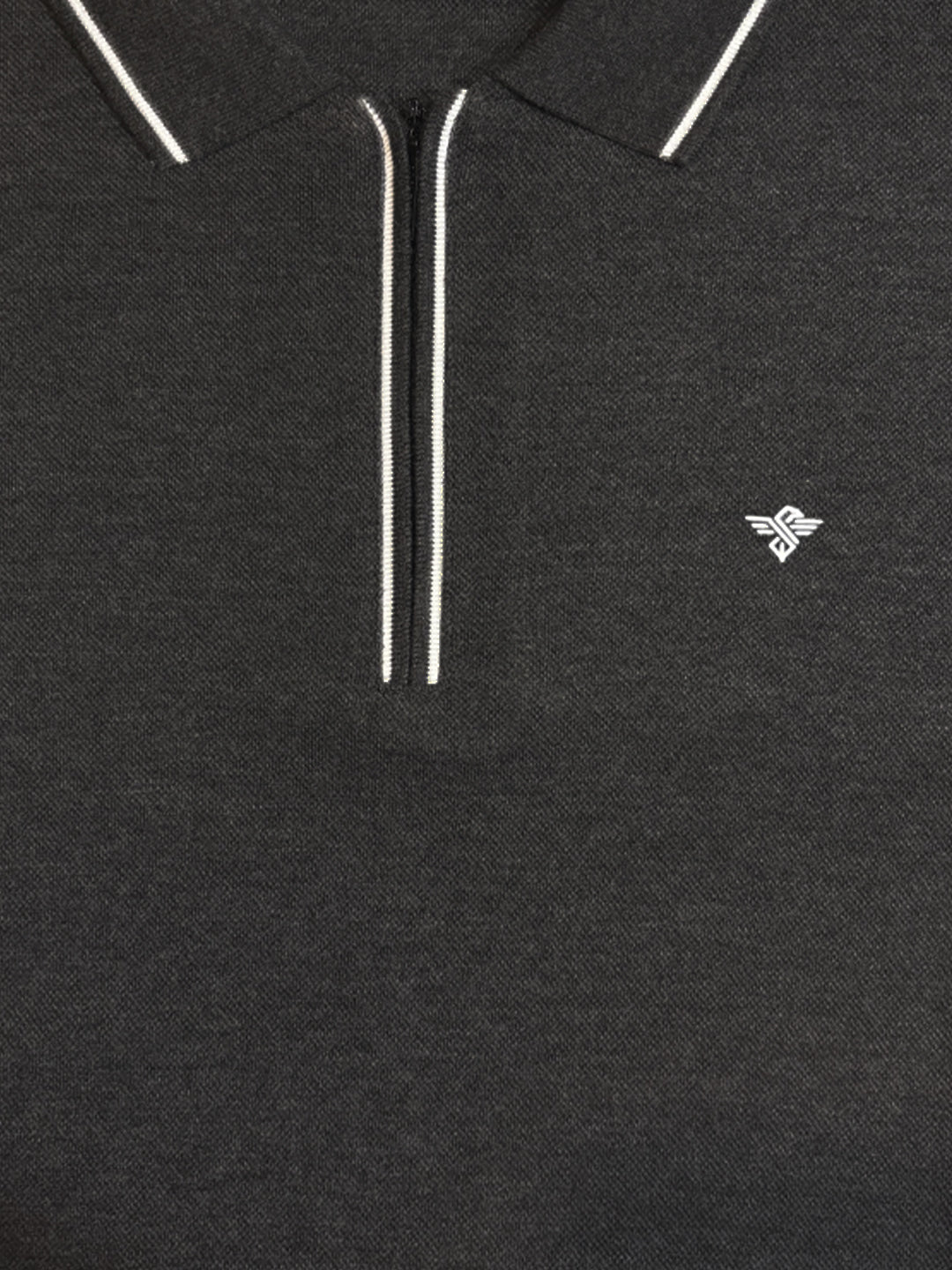 Solid Brand Logo Zipper Closure Regular Fit Polo T-shirt