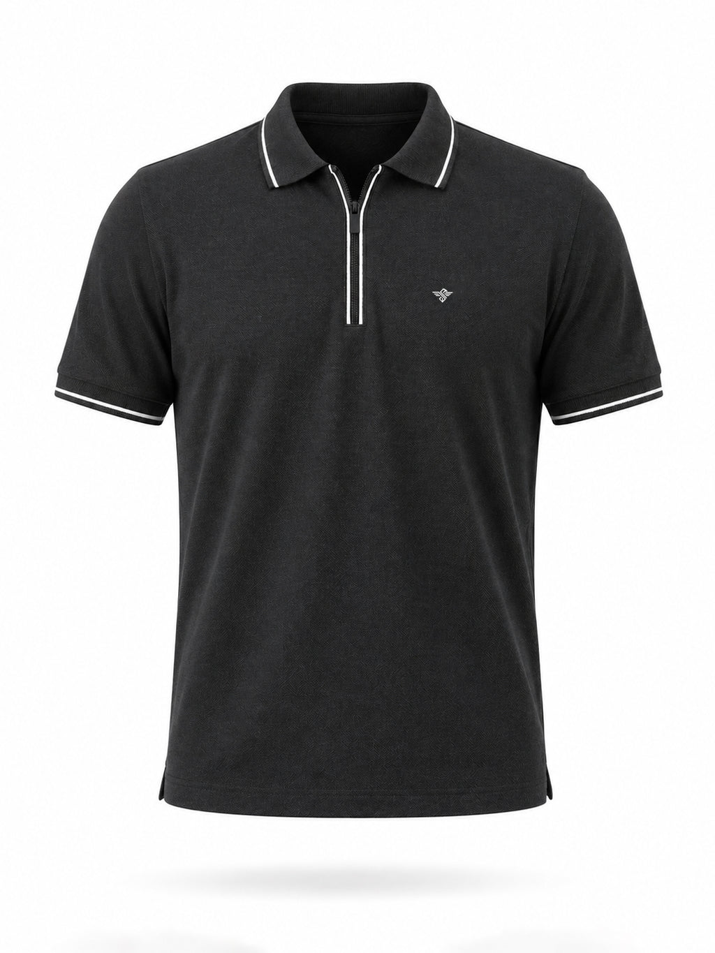 Solid Brand Logo Zipper Closure Regular Fit Polo T-shirt