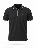 Solid Brand Logo Zipper Closure Regular Fit Polo T-shirt