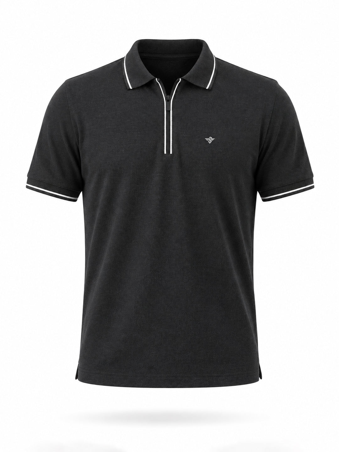 Solid Brand Logo Zipper Closure Regular Fit Polo T-shirt