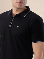 Men's Solid Regular Fit Zipper Polo T-shirt with Tipped Details