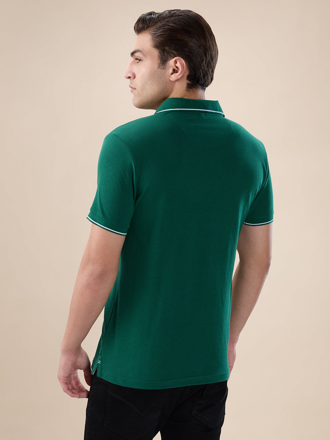 Men's Solid Regular Fit Zipper Polo T-shirt with Tipped Details