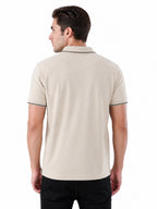 Solid Regular Fit Zipper Polo T-shirt with Tipped Details