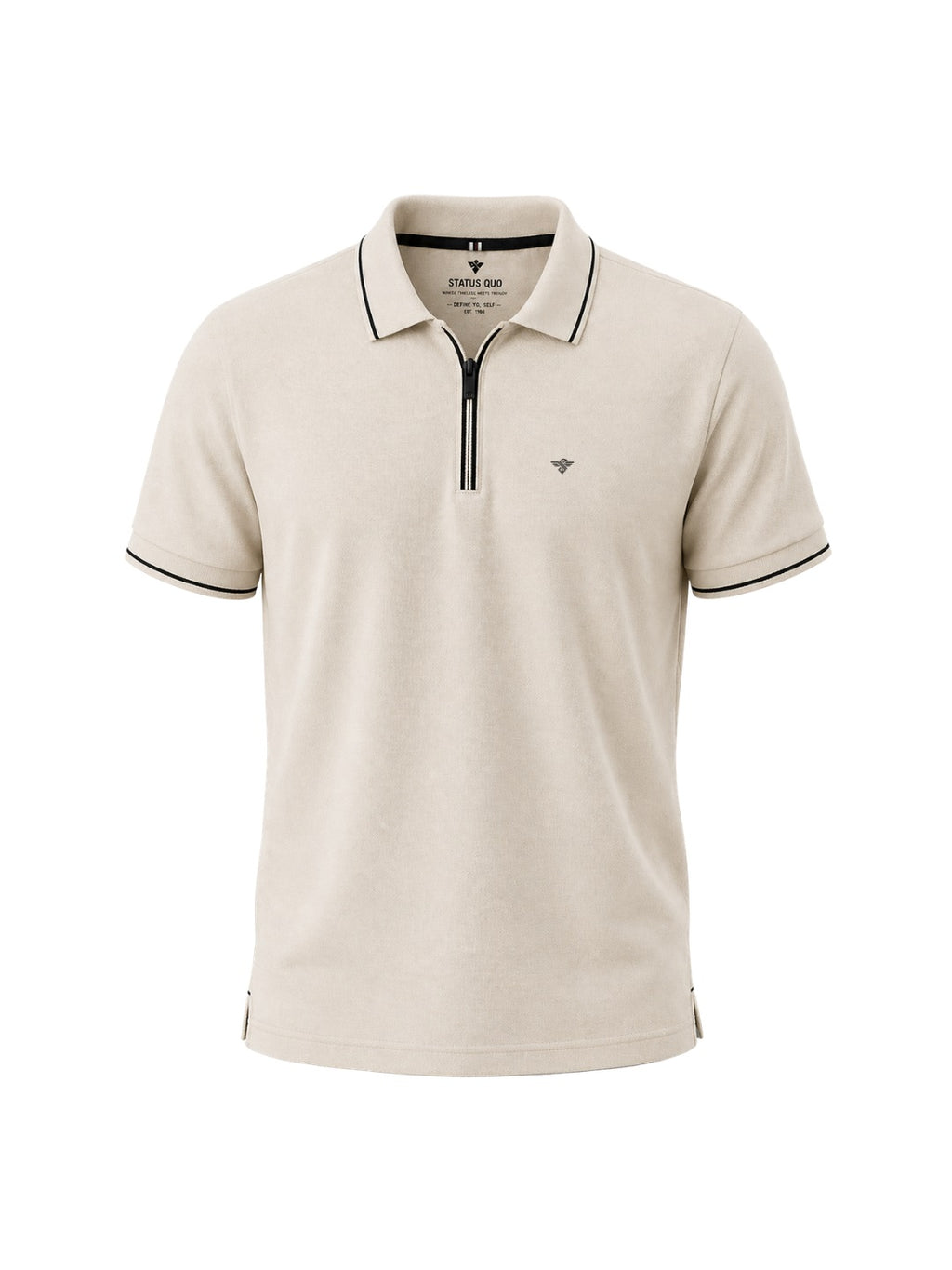 Solid Regular Fit Zipper Polo T-shirt with Tipped Details