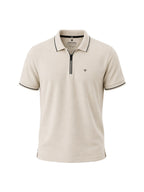 Solid Regular Fit Zipper Polo T-shirt with Tipped Details