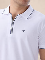Men's Solid Regular Fit Zipper Polo T-shirt with Tipped Details