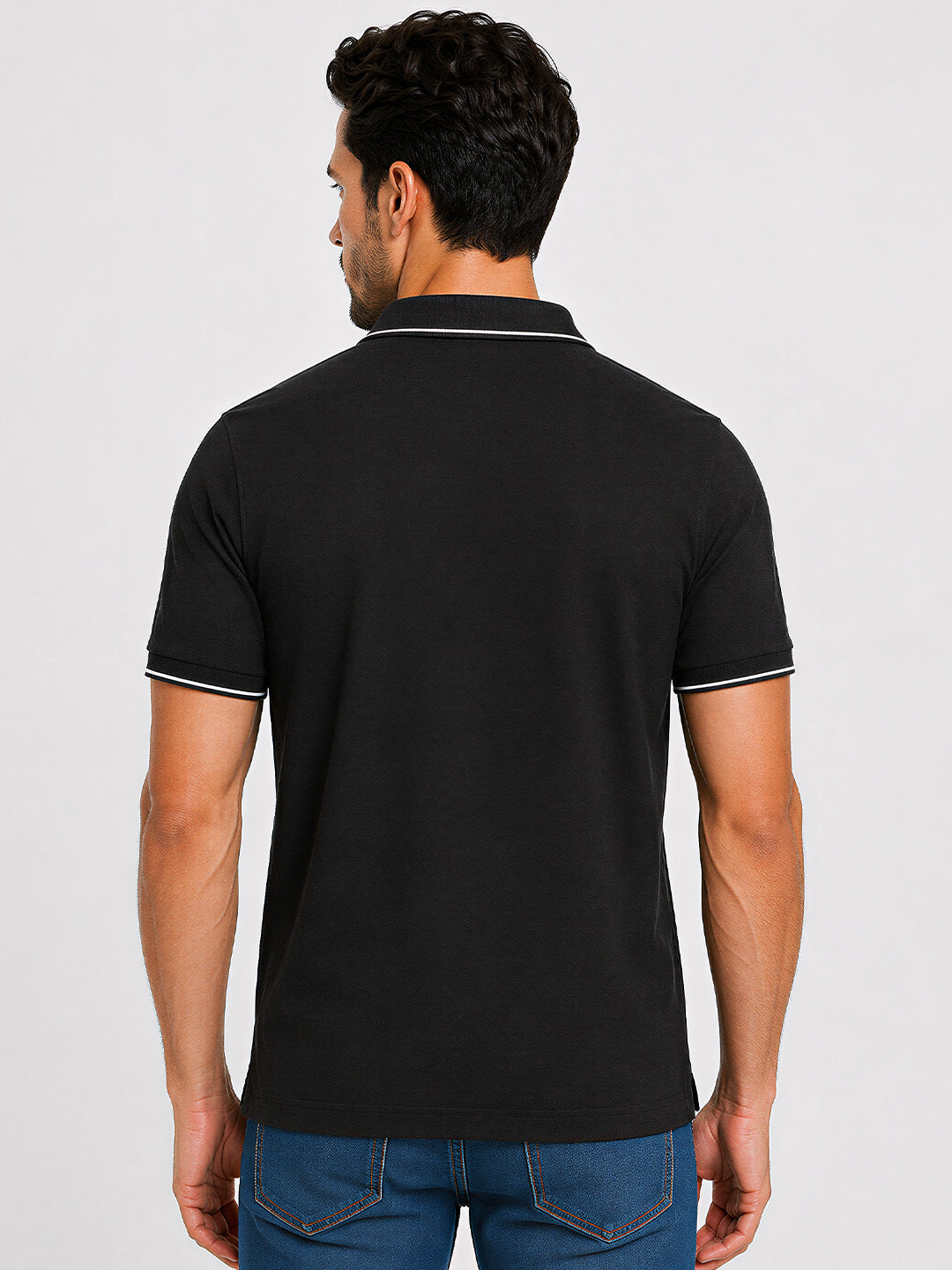 Solid Contrast Tipped Polo T-shirt