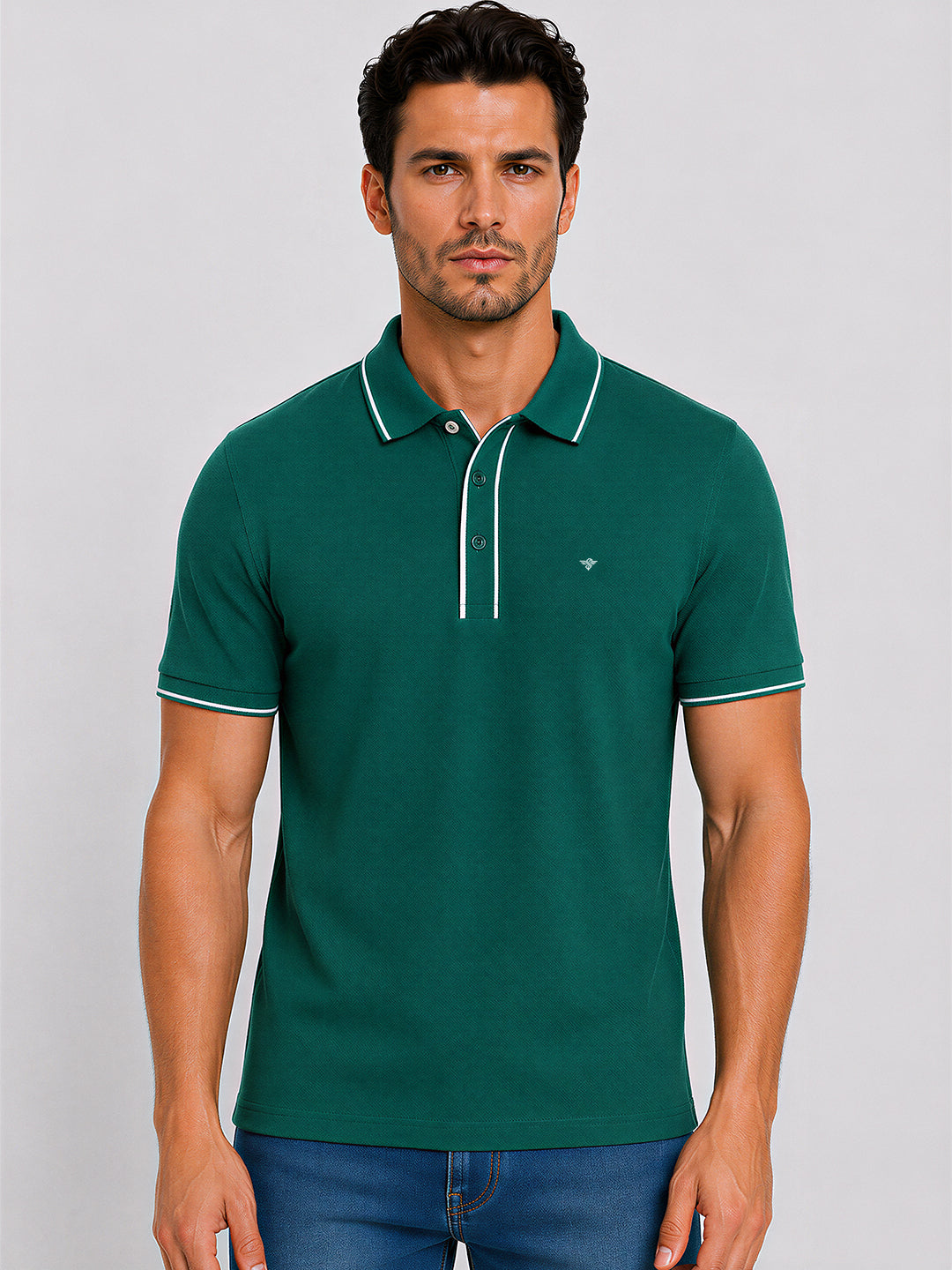 Solid Contrast Tipped Polo T-shirt