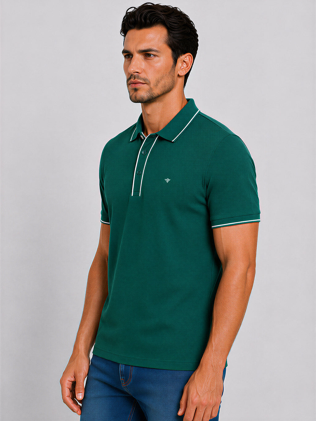 Solid Contrast Tipped Polo T-shirt