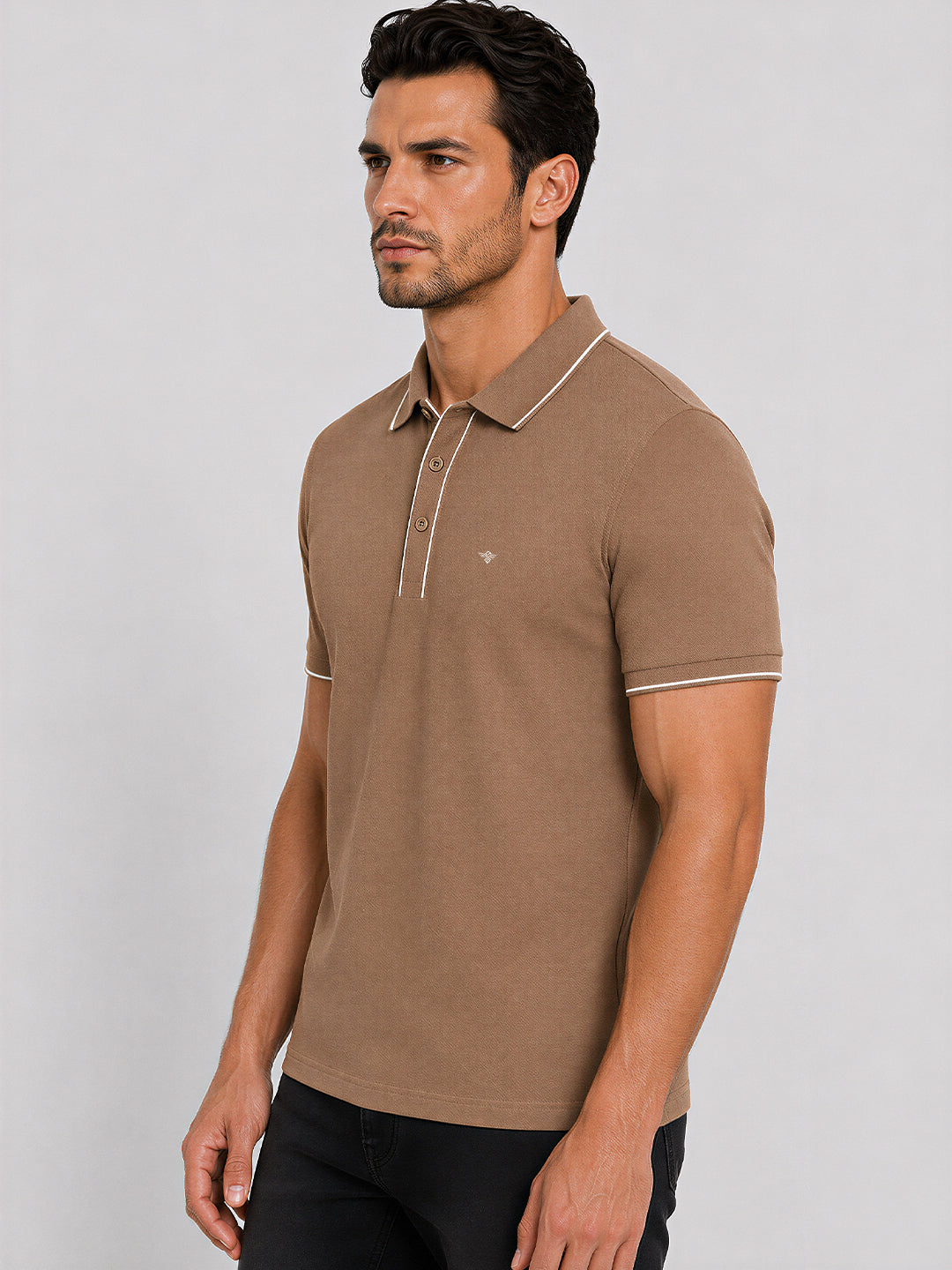 Solid Contrast Tipped Polo T-shirt