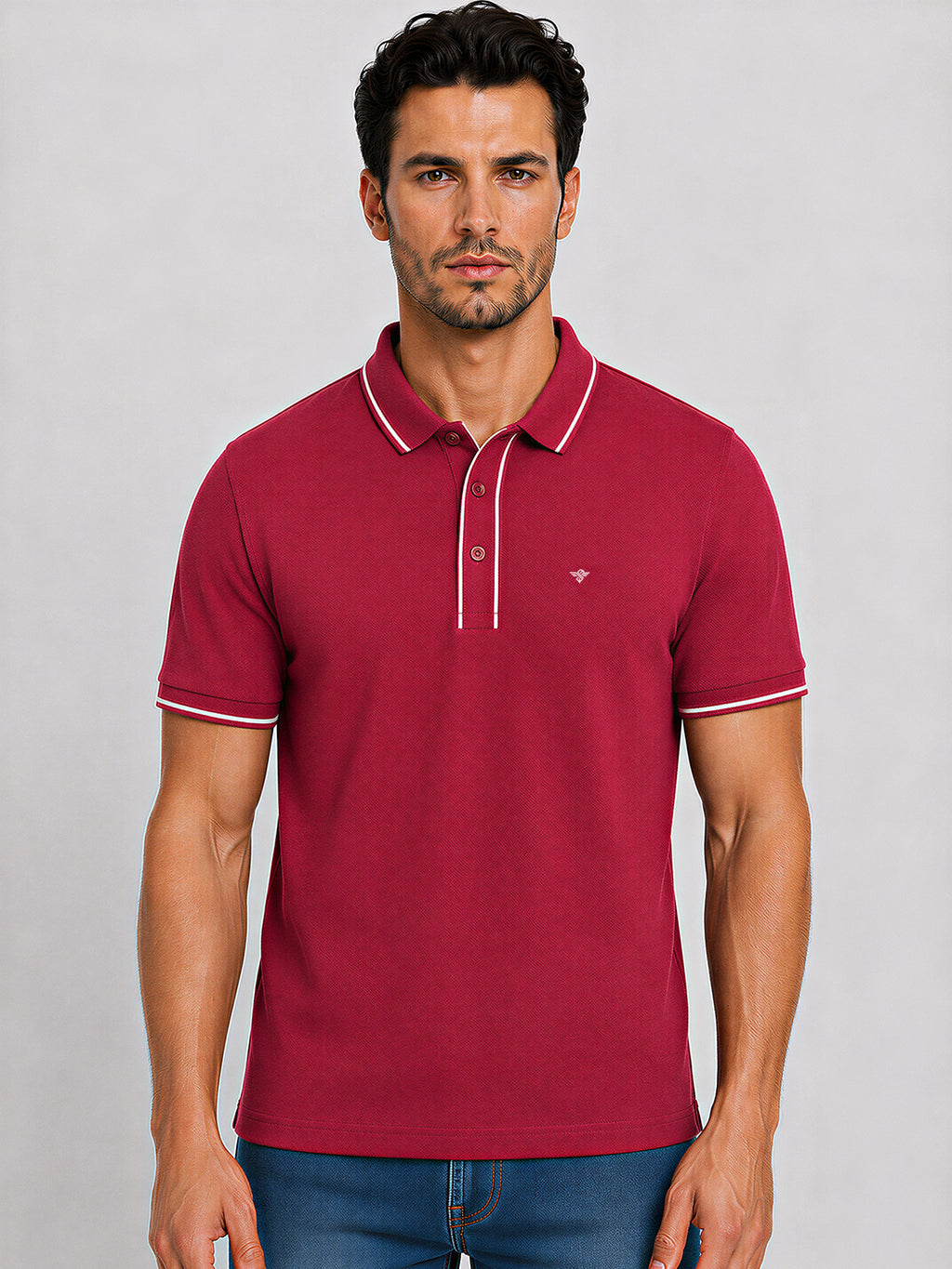 Solid Contrast Tipped Polo T-shirt