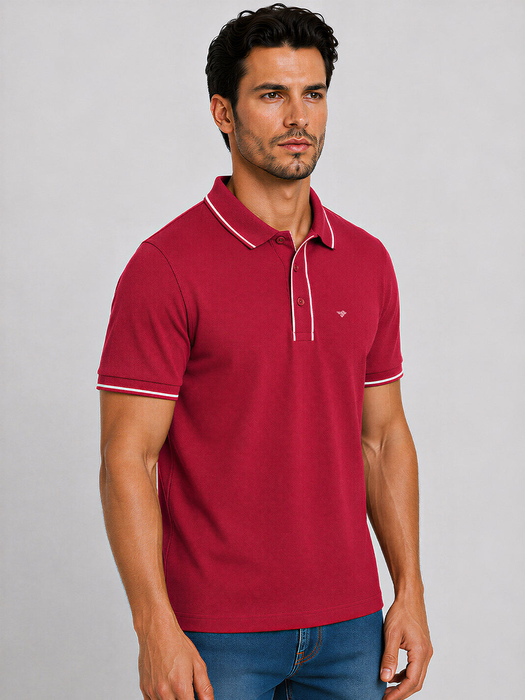 Solid Contrast Tipped Polo T-shirt