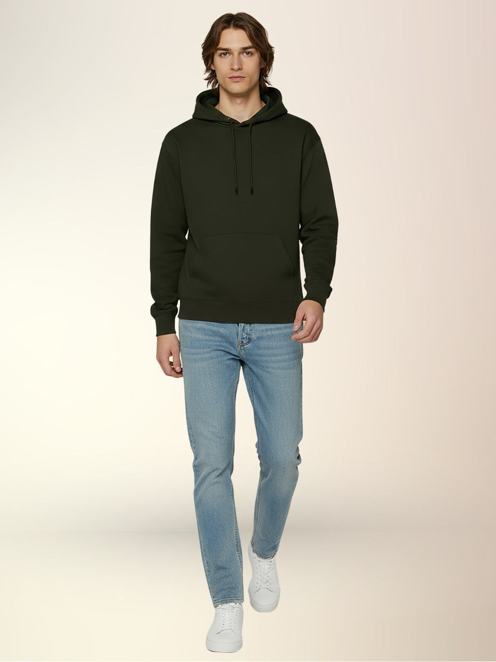 Men's Solid Fleece Sweatshirt with Round Hoodie Neck and Full Sleeves