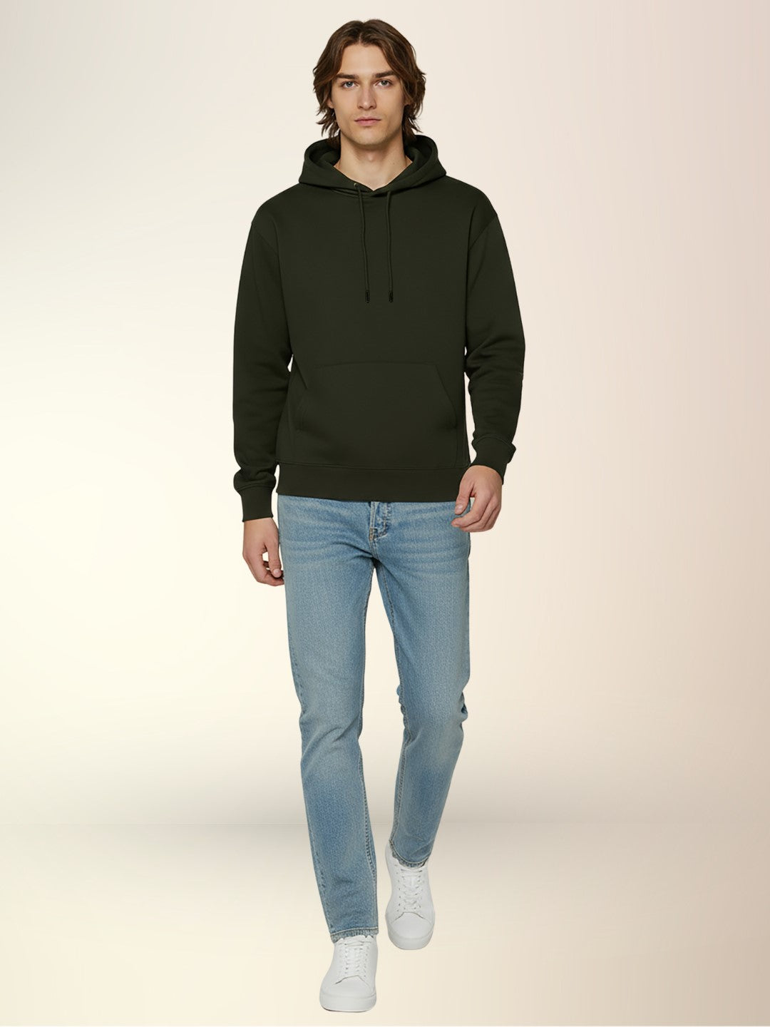 Men's Solid Fleece Sweatshirt with Round Hoodie Neck and Full Sleeves