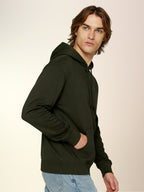 Men's Solid Fleece Sweatshirt with Round Hoodie Neck and Full Sleeves