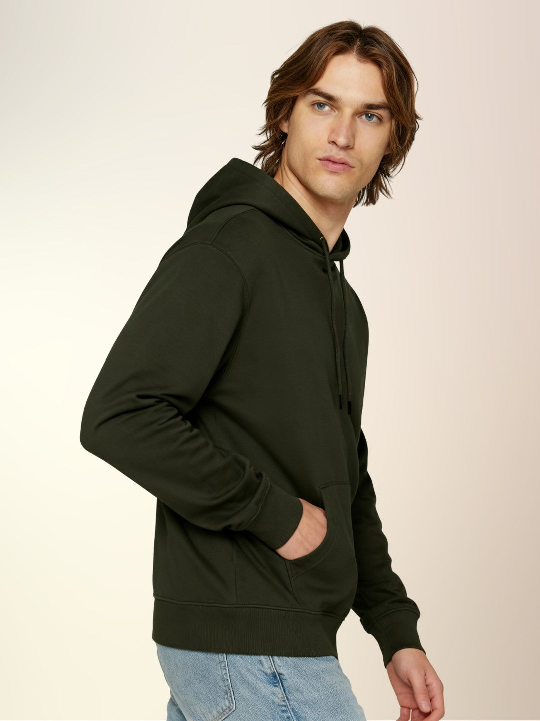 Men's Solid Fleece Sweatshirt with Round Hoodie Neck and Full Sleeves