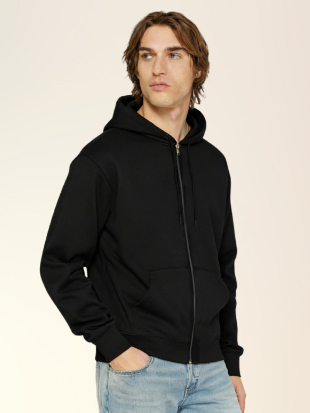 Men's Solid Fleece Zipper Sweatshirt with Round Hoodie Neck and Full Sleeves