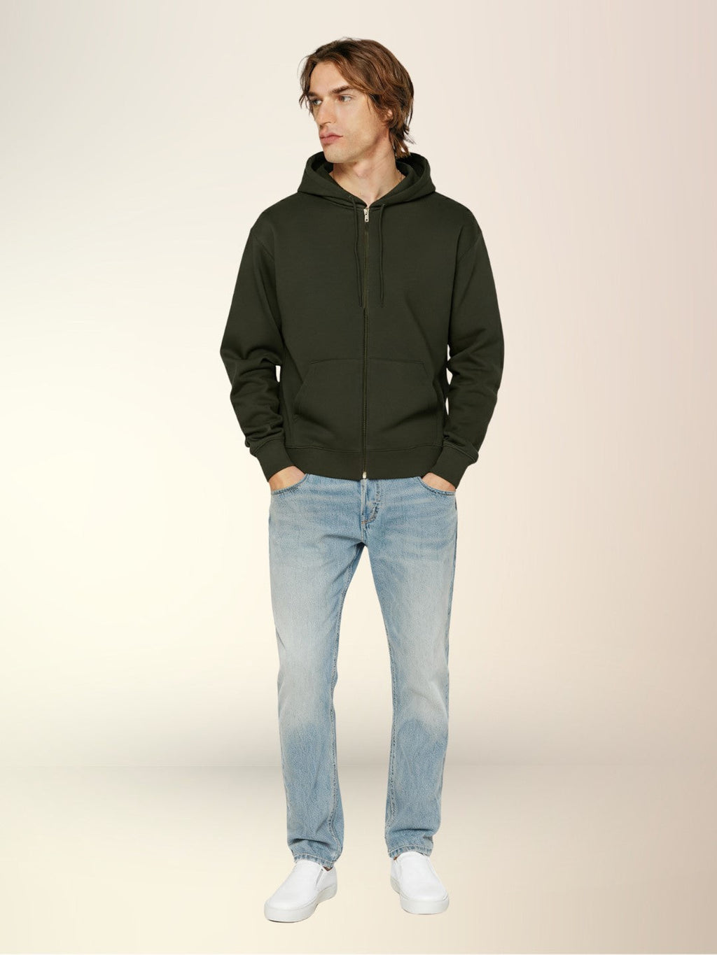 Men's Solid Fleece Zipper Sweatshirt with Round Hoodie Neck and Full Sleeves