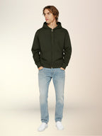 Men's Solid Fleece Zipper Sweatshirt with Round Hoodie Neck and Full Sleeves
