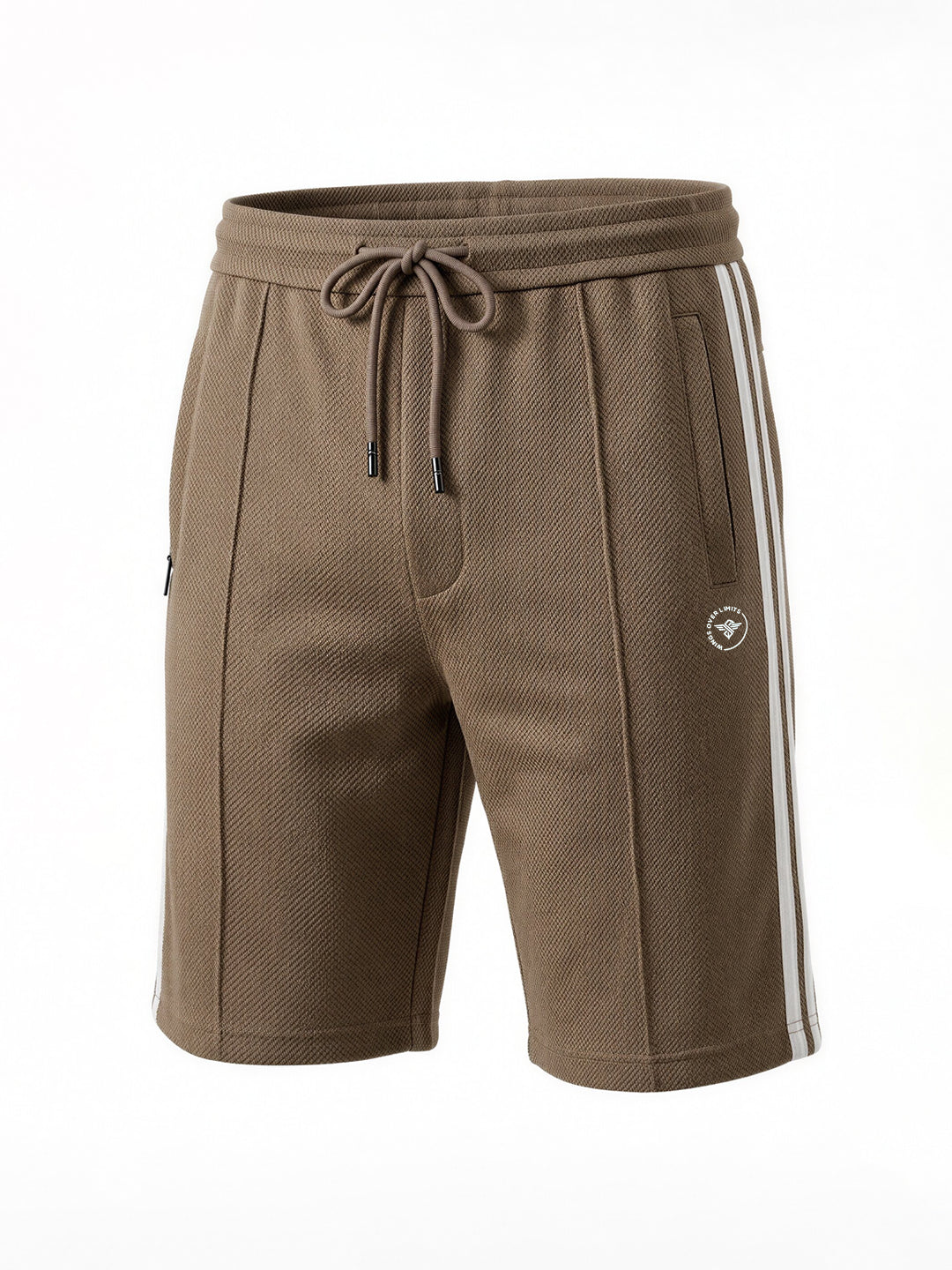 Coffee Textured Knit Shorts with Side Taping Secondary image