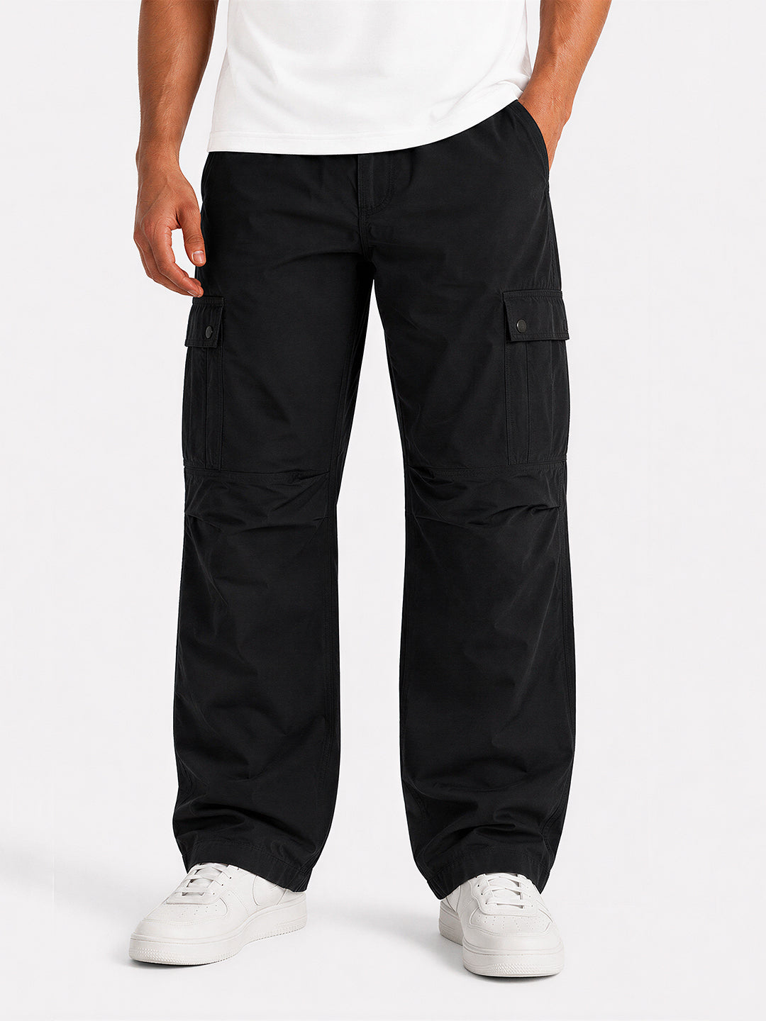 Solid Baggy Fit Cargo Pants