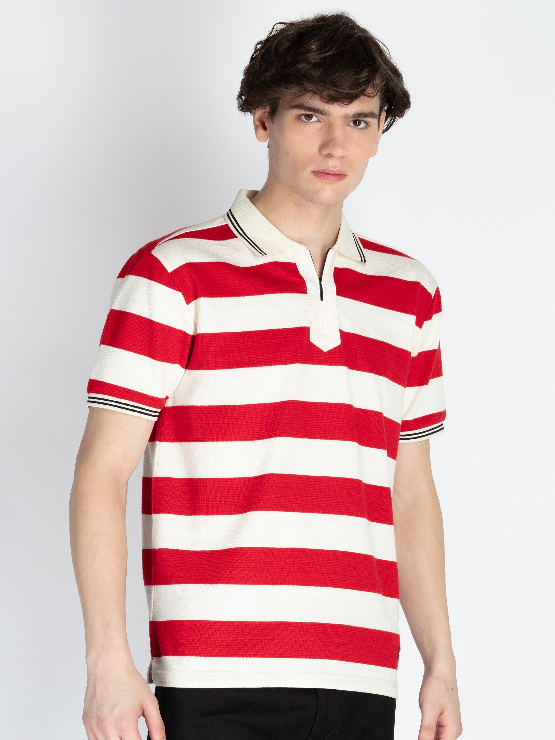 Mens Horizontal Striped Polo T-Shirt Secondary image