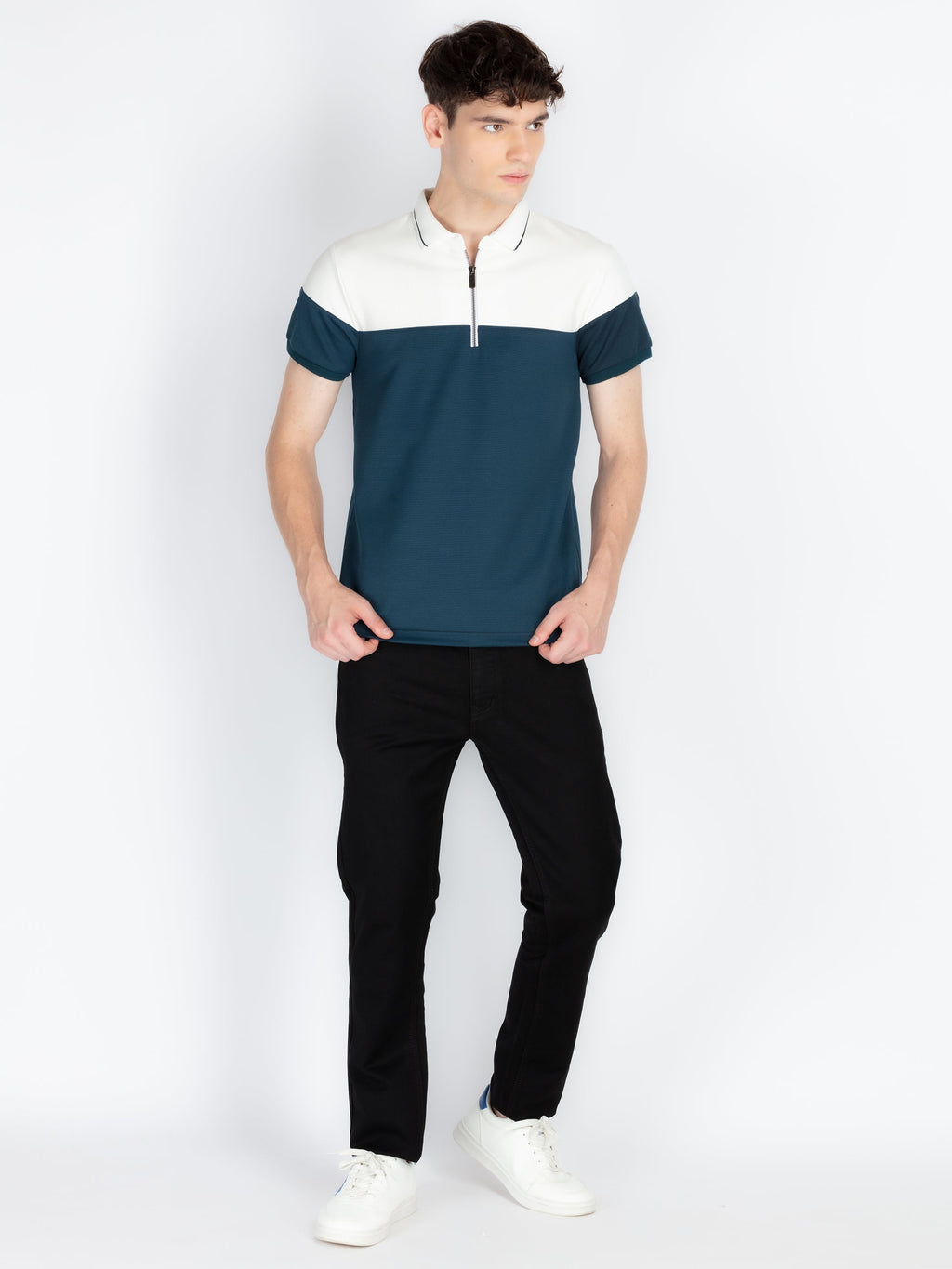 Mens Colourblocked Polo Collar T-Shirt