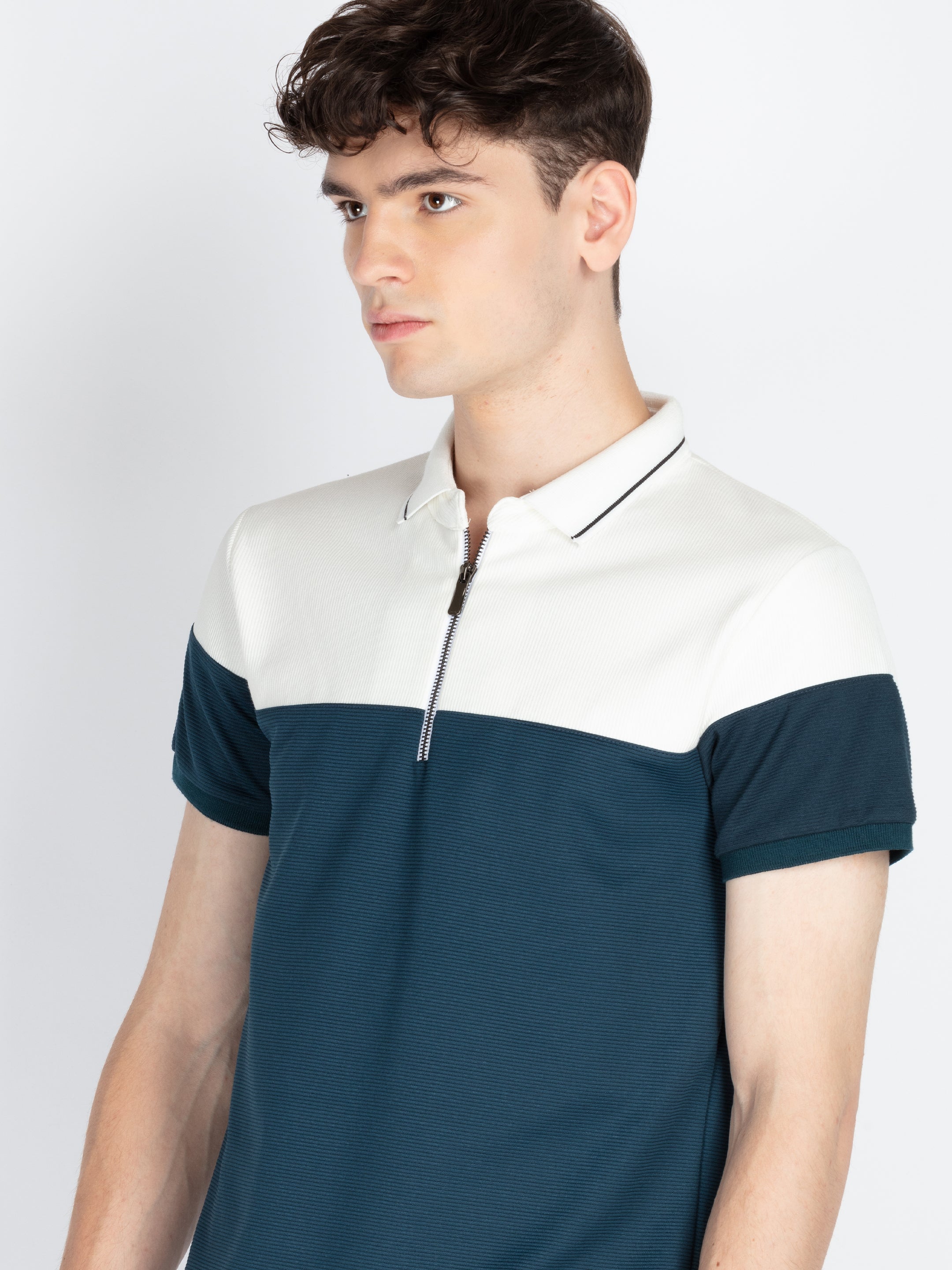 Mens Colourblocked Polo Collar T-Shirt
