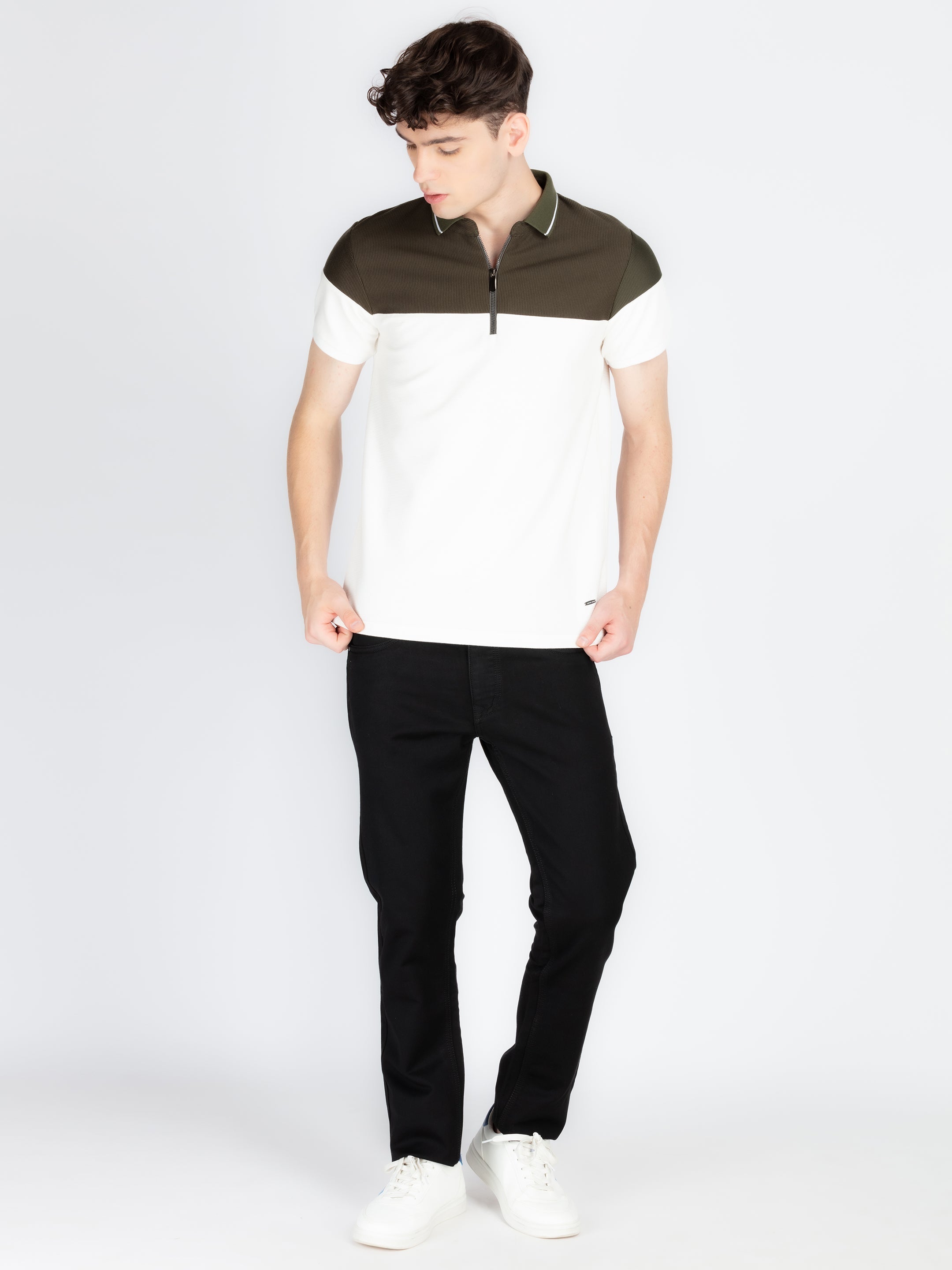 Mens Colourblocked Polo Collar T-Shirt