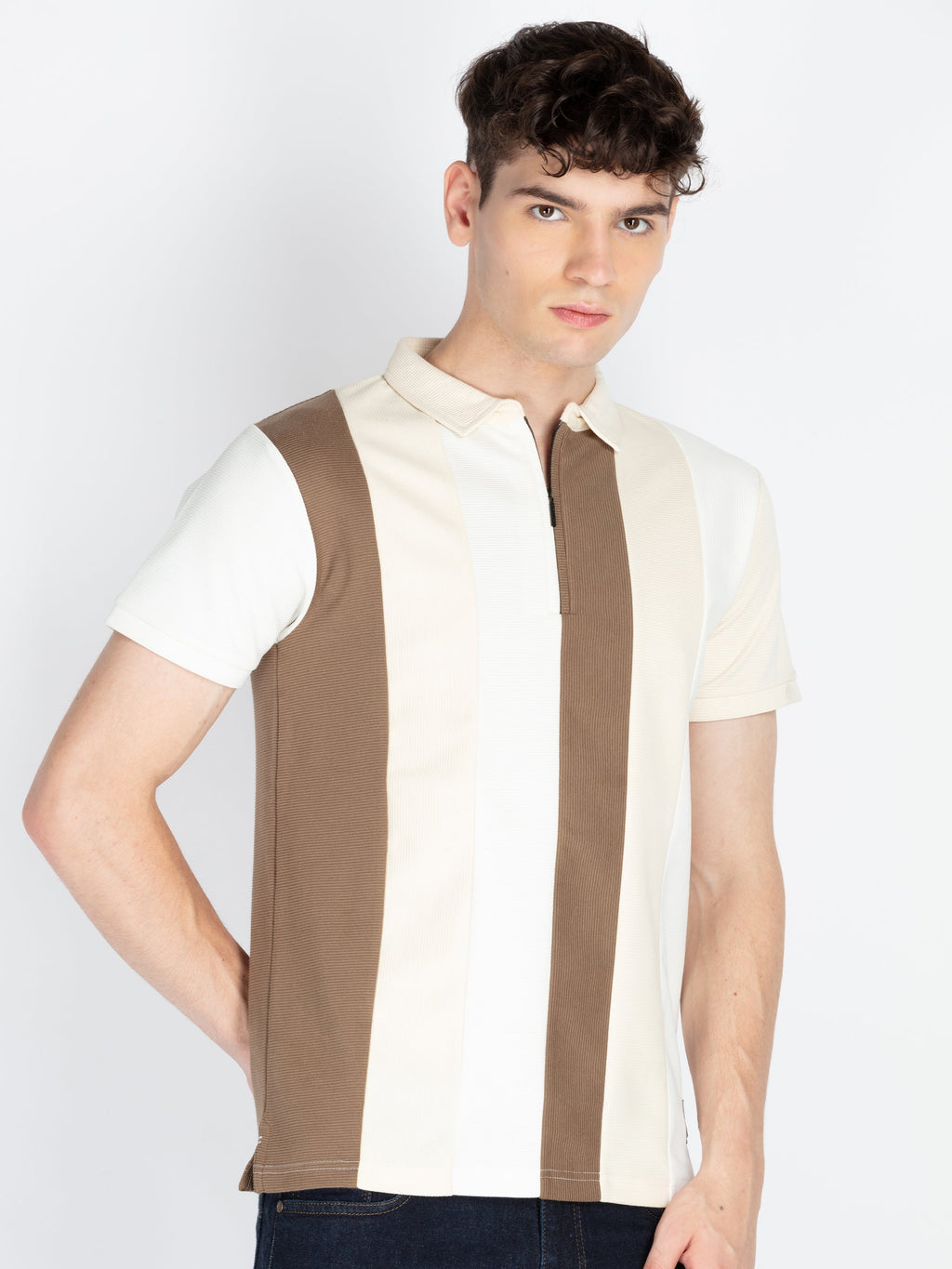 Mens Colourblocked Polo Collar T-Shirt