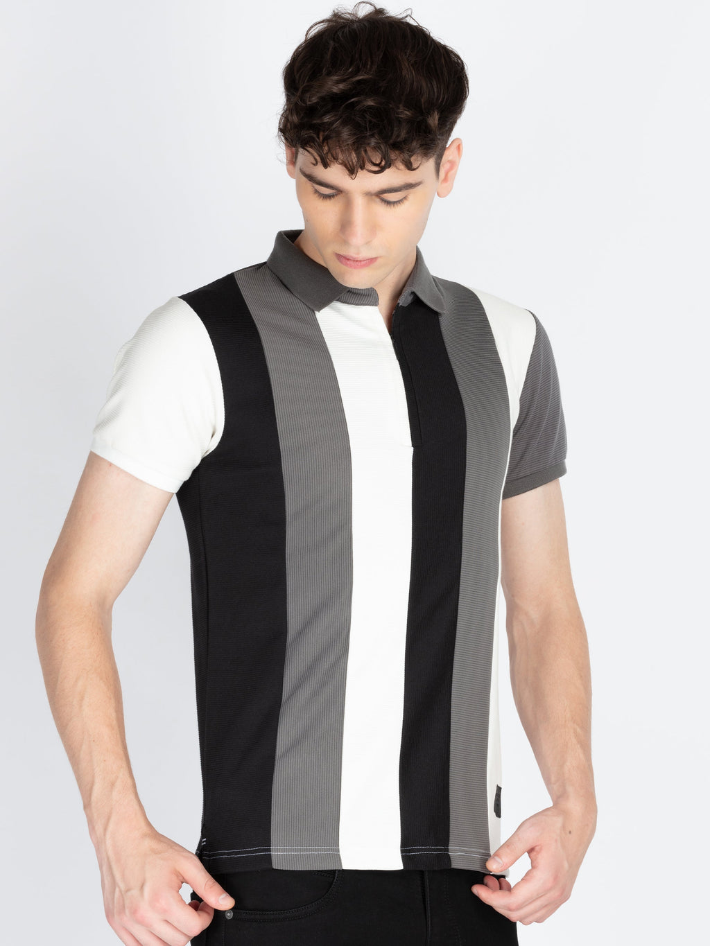 Mens Colourblocked Polo Collar T-Shirt