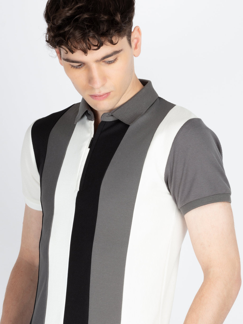 Mens Colourblocked Polo Collar T-Shirt