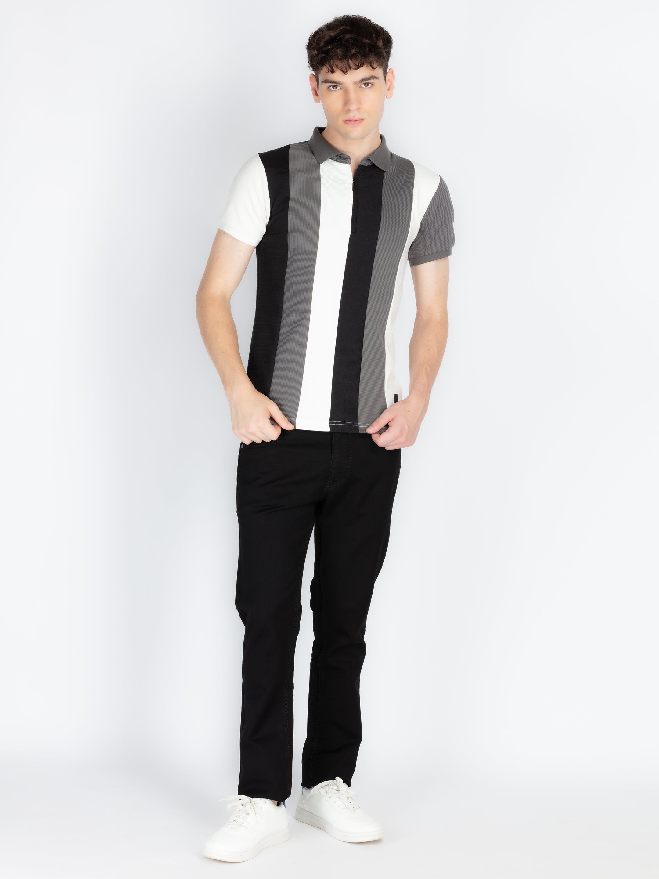 Mens Colourblocked Polo Collar T-Shirt