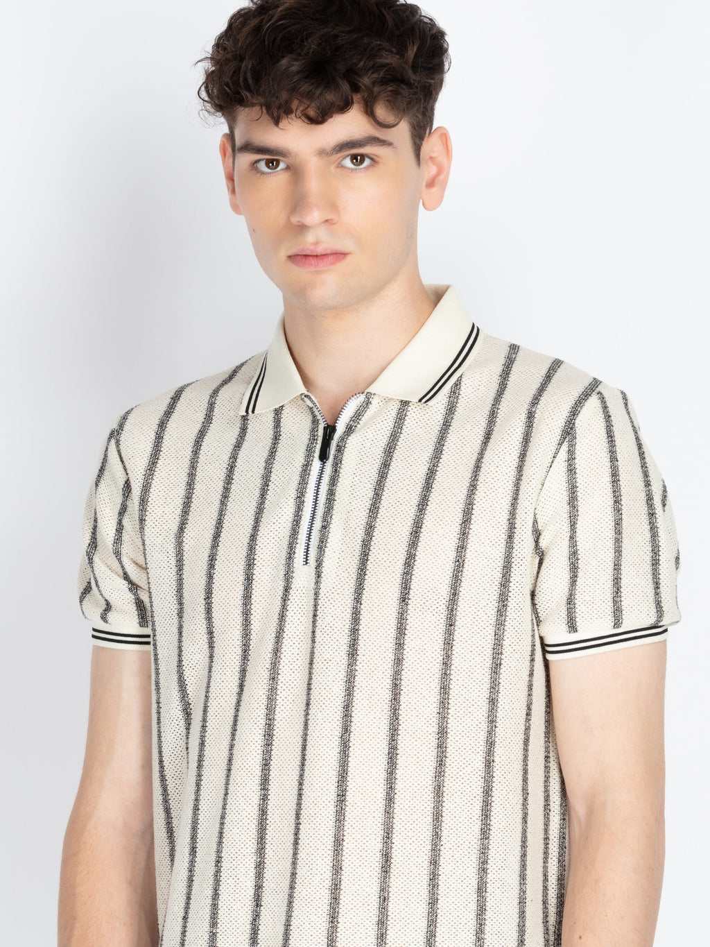 Mens Striped Polo Collar T-Shirt