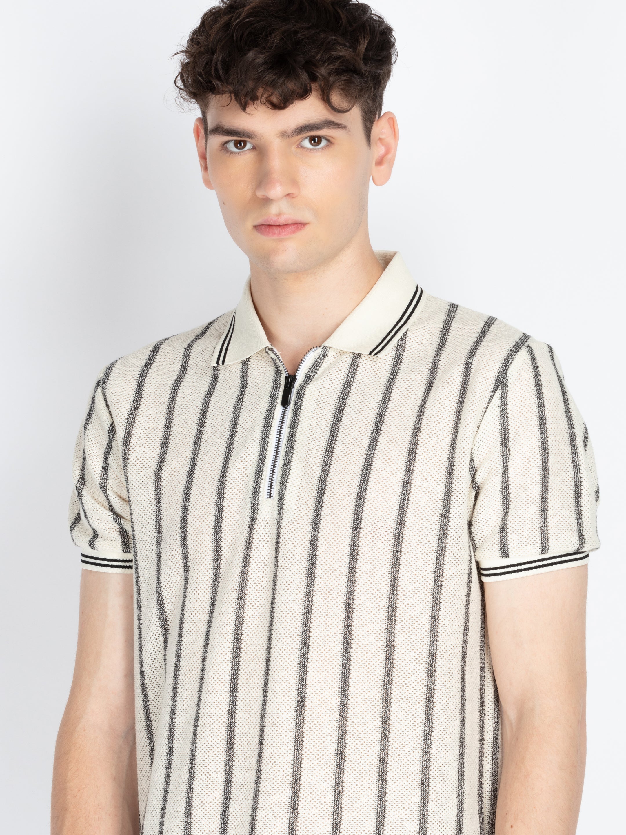 Mens Striped Polo Collar T-Shirt