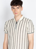Mens Striped Polo Collar T-Shirt